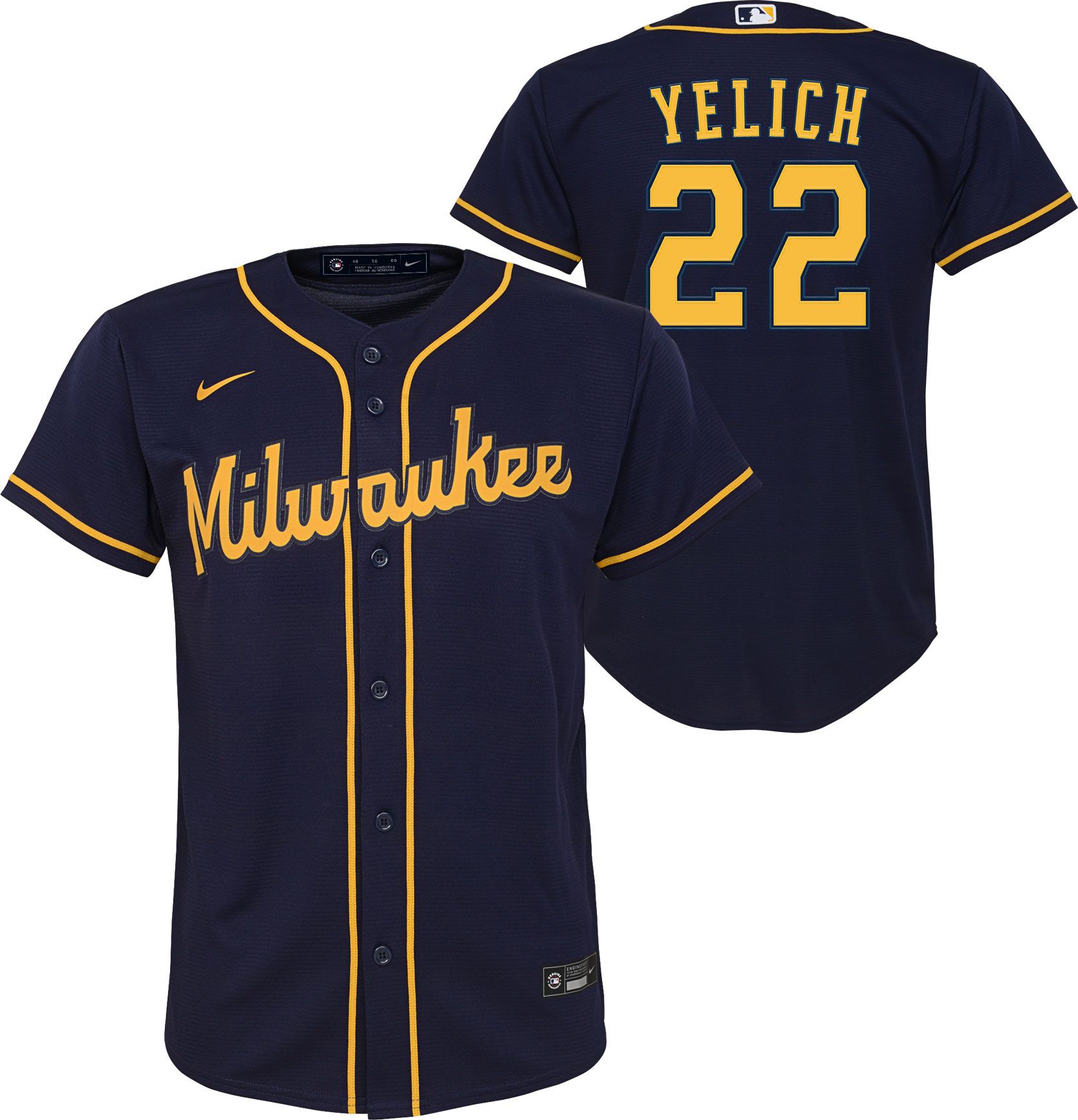 Milwaukee Brewers No22 Christian Yelich Navy blue Cool Base Stitched Youth MLB Jersey