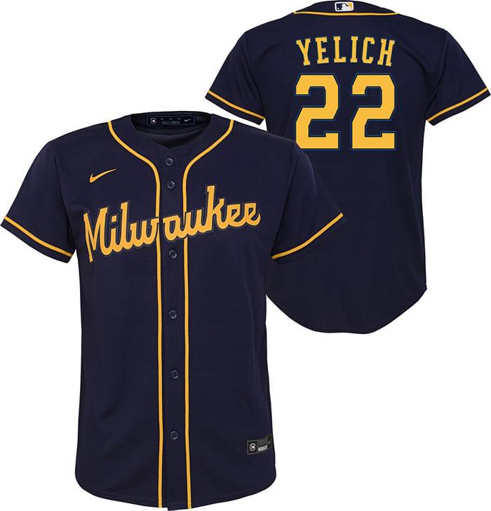 Men's Nike Christian Yelich White Milwaukee Brewers Alternate Replica Player Jersey, XL
