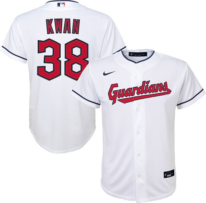 Nike Youth Cleveland Guardians Steven Kwan #38 White Home Cool Base Jersey