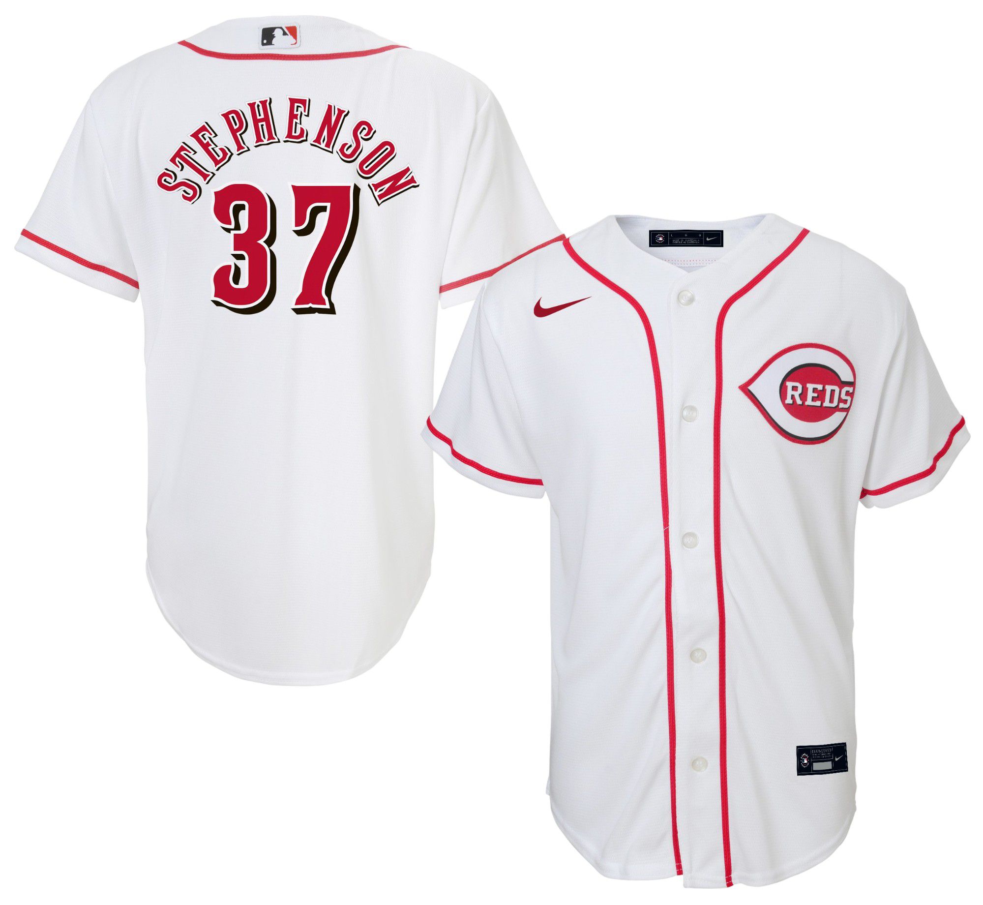 Nike Youth Cincinnati Reds Tyler Stephenson #37 White Home Cool Base Jersey product image