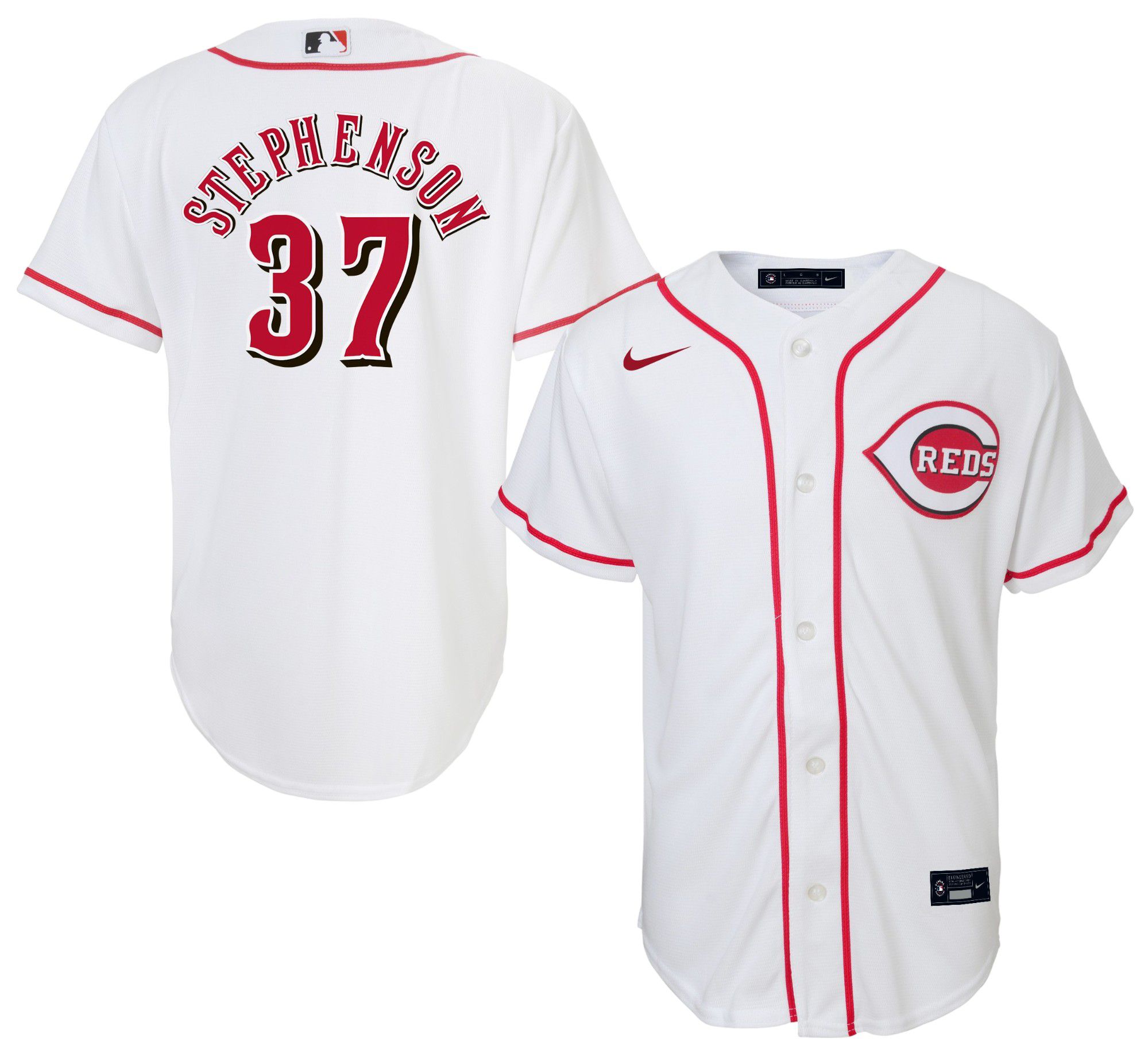 Nike Youth Cincinnati Reds Tyler Stephenson #37 White Cool Base Home Jersey