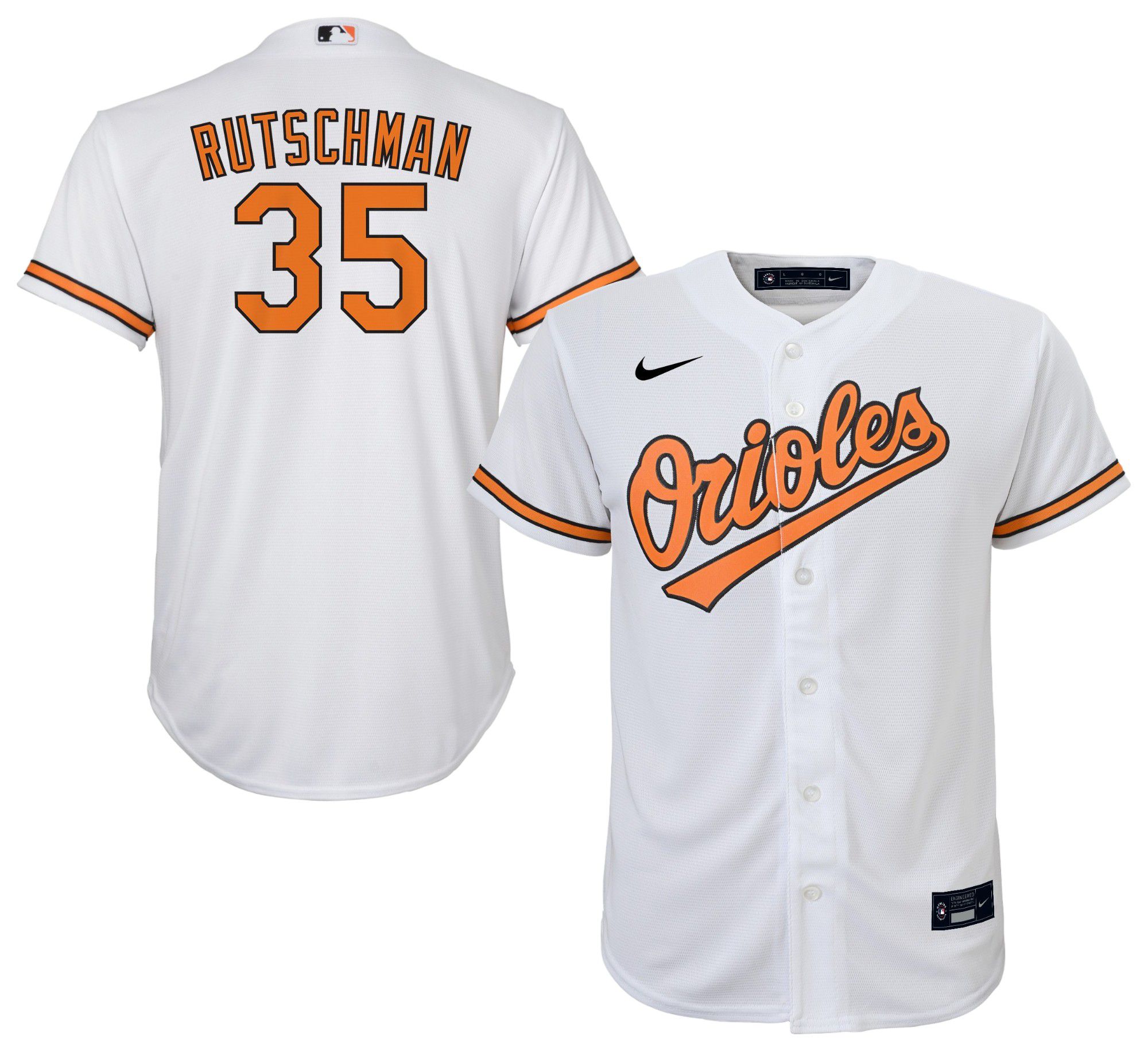 Nike Youth Baltimore Orioles Adley Rutschman #35 White Home Cool Base Jersey product image