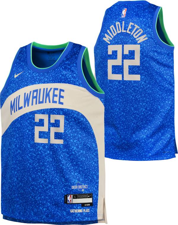 Nike Youth 2023-24 City Edition Milwaukee Bucks Khris Middleton #22 Royal  Swingman Jersey