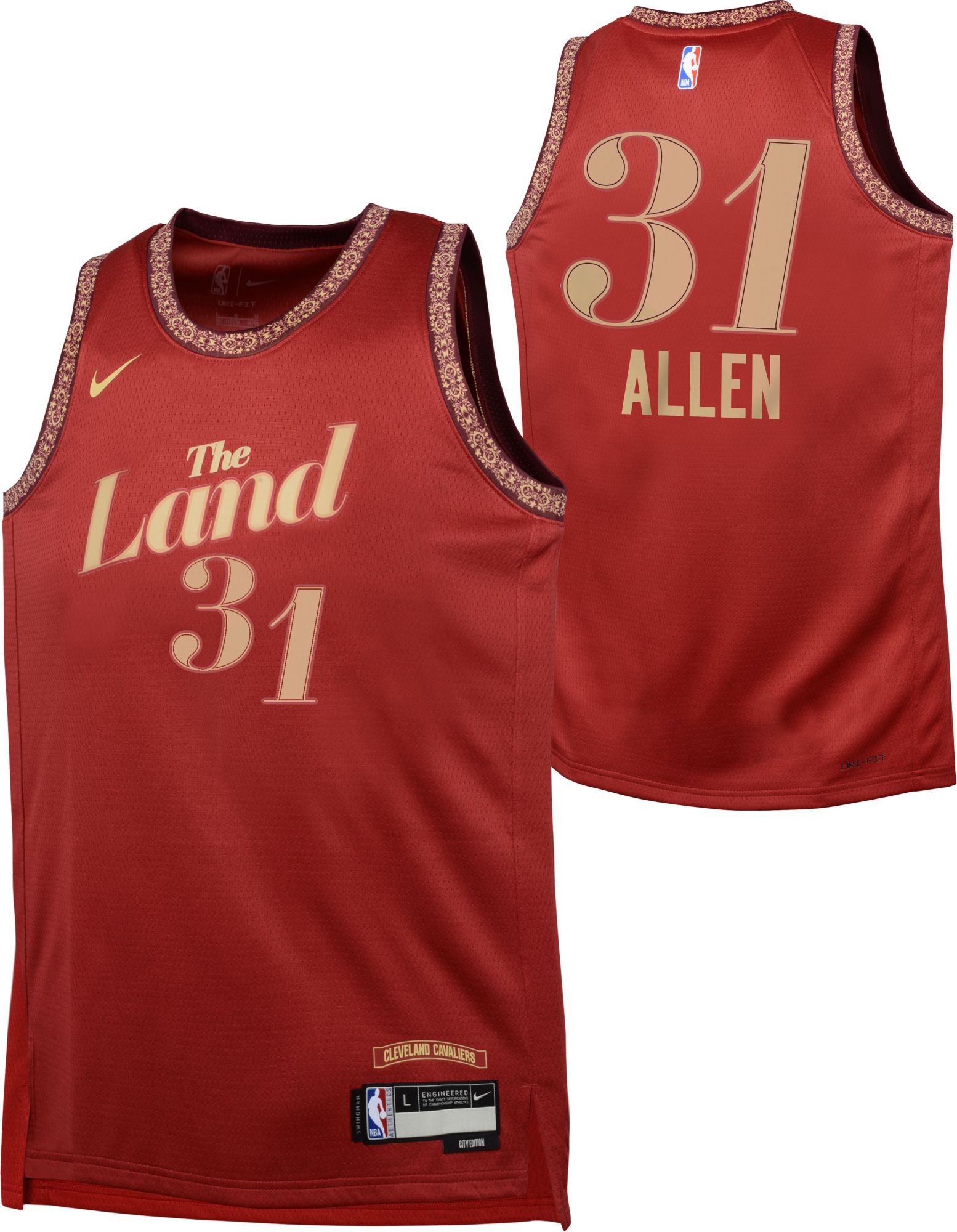 Nike Youth 2023-24 City Edition Cleveland Cavaliers Jarrett Allen #31 Red Swingman Jersey