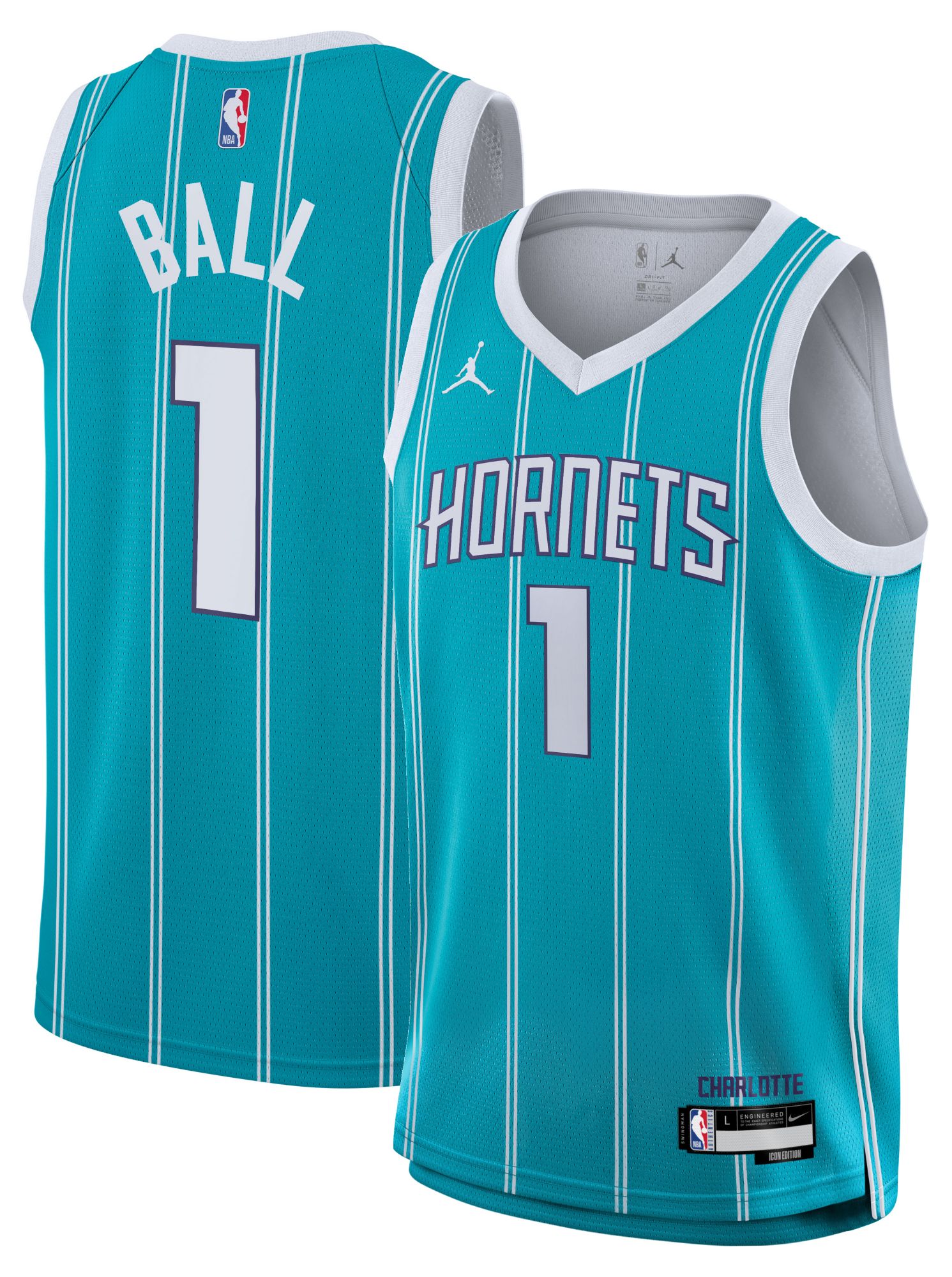 Jordan Youth Charlotte Hornets Lamelo Ball #1 Teal Swingman Icon Jersey product image