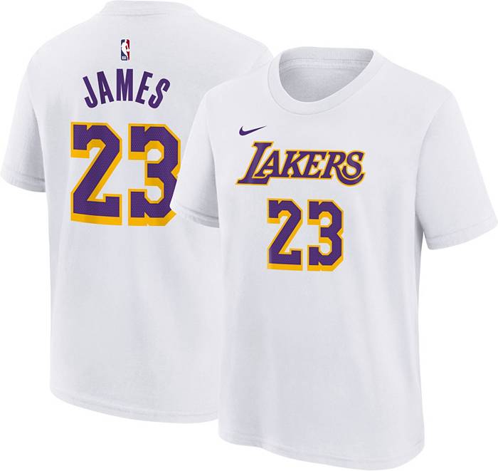 Nike Youth Los Angeles Lakers LeBron James #23 White T-Shirt, Boys', XL