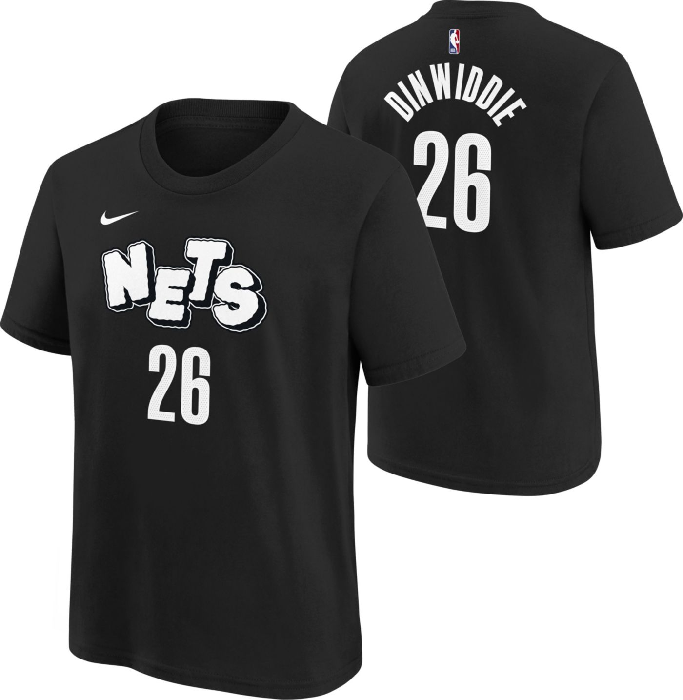 Nike Youth 2023 24 City Edition Brooklyn Nets Spencer Dinwiddie 26 Black T Shirt