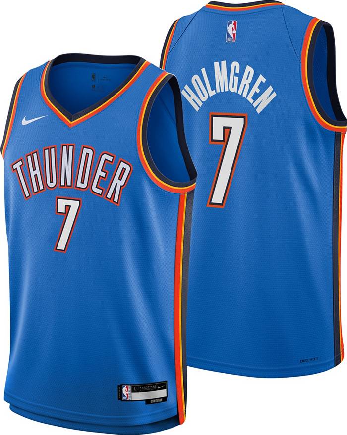 Nike Men's Oklahoma City Thunder Chet Holmgren #7 Dri-Fit Swingman Jersey, Small, Blue