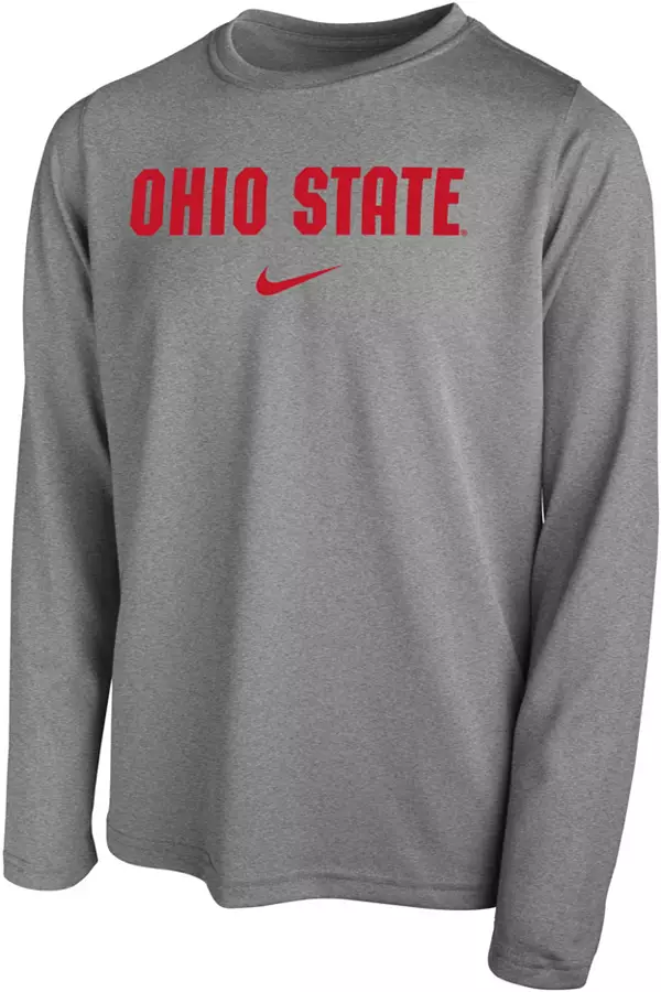 Nike Youth Ohio State Buckeyes Dri-FIT Legend Football Team Issue Long Sleeve T-Shirt - Gray - M Each