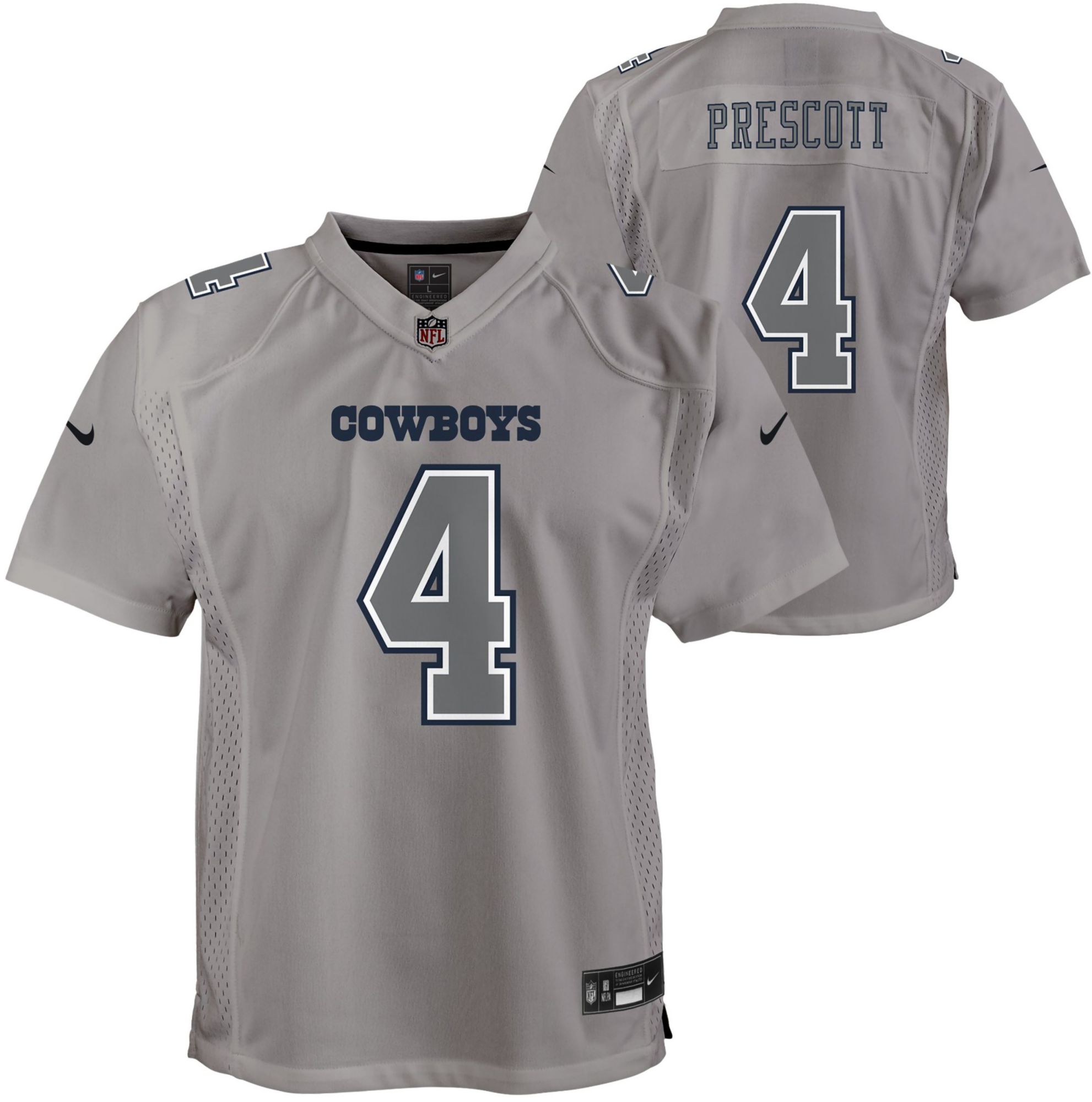 Nike Youth Dallas Cowboys Dak Prescott #4 Atmosphere Grey Game Jersey product image