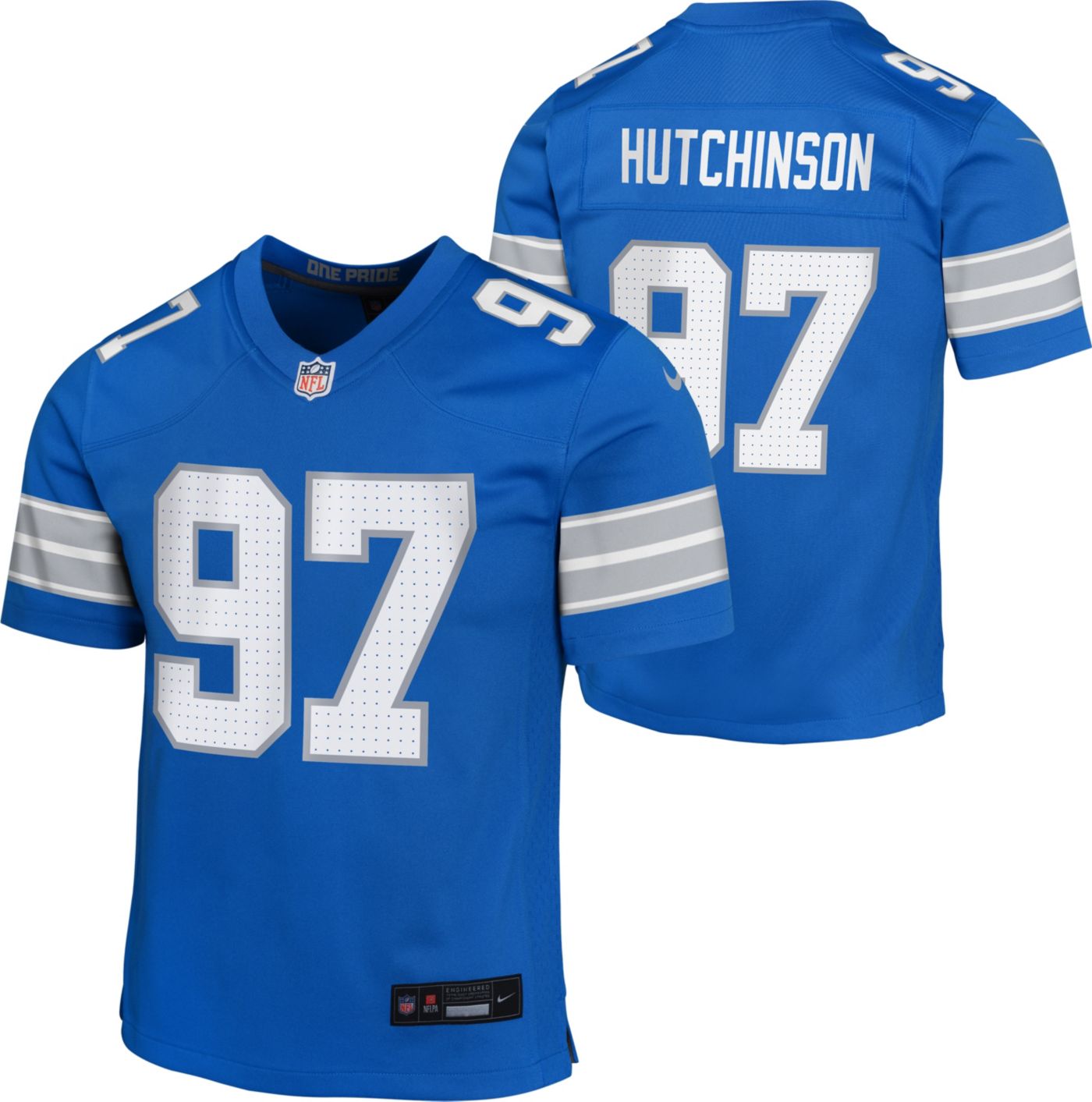 Nike Youth Detroit Lions Aidan Hutchinson 97 Blue Game Jersey Dick s Sporting Goods
