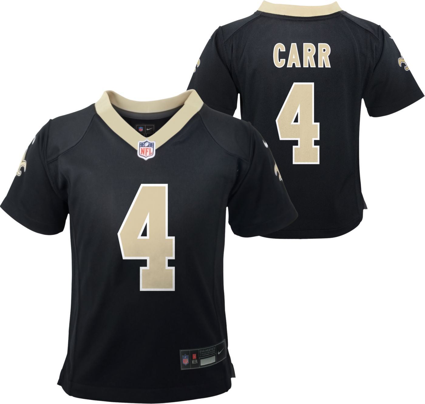 Nike Little Kids New Orleans Saints Derek Carr 4 Black Game Jersey Dick s Sporting Goods