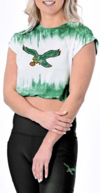 Certo Women's Philadelphia Eagles Green Swift Hi-Lo Cropped Long Sleeve T- Shirt