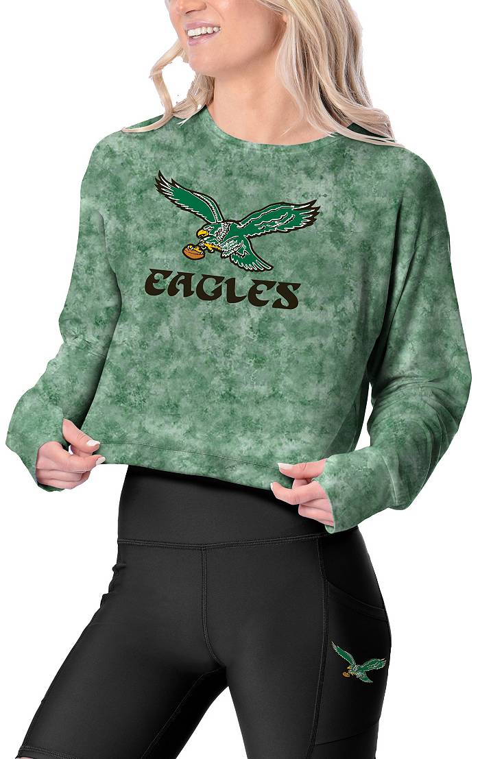 Certo Women's Philadelphia Eagles Green Swift Hi-Lo Cropped Long Sleeve  T-Shirt