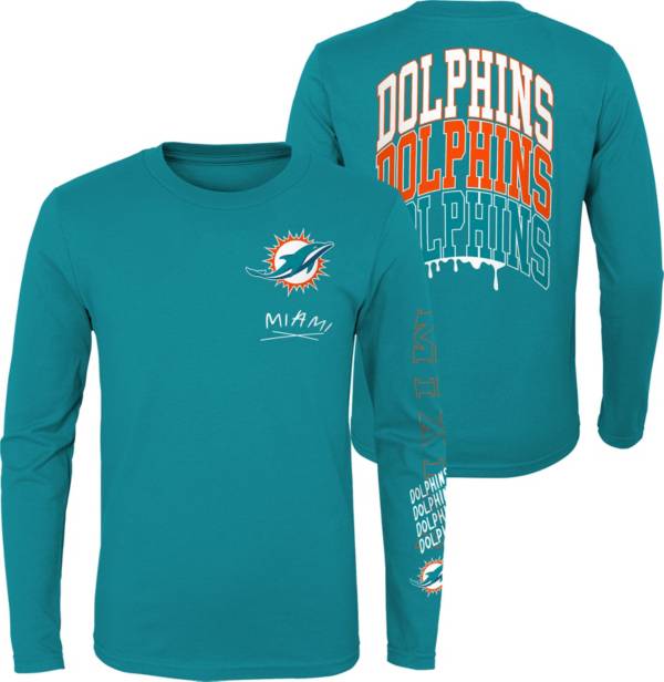 Miami Dolphins Youth Football Raglan L/S Shirt - Orange/Aqua