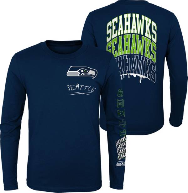 NFL Team Apparel Little Kids' Seattle Seahawks Drip Navy Long Sleeve T-Shirt