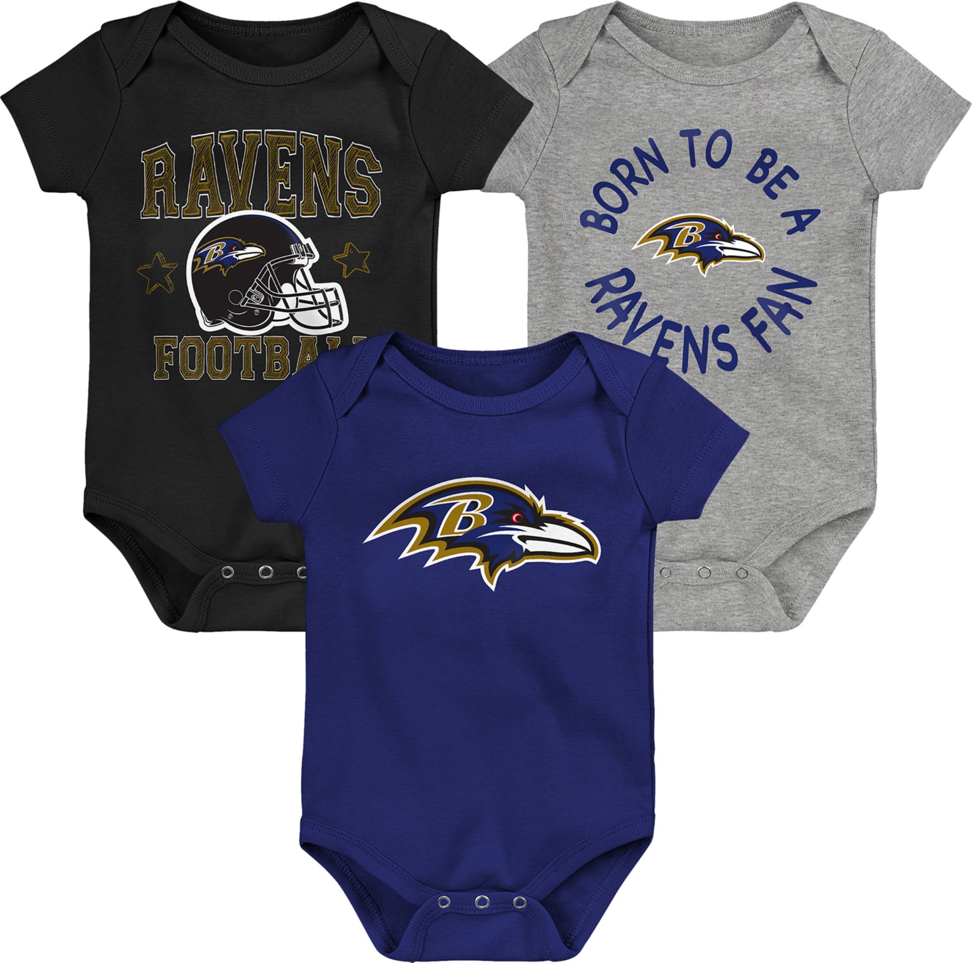 NFL Team Apparel Infant Baltimore Ravens 'Born 2 Be' 3-Pack Bodysuit Set