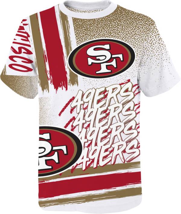 Women's New Era Scarlet San Francisco 49ers Glitter Gel T-Shirt