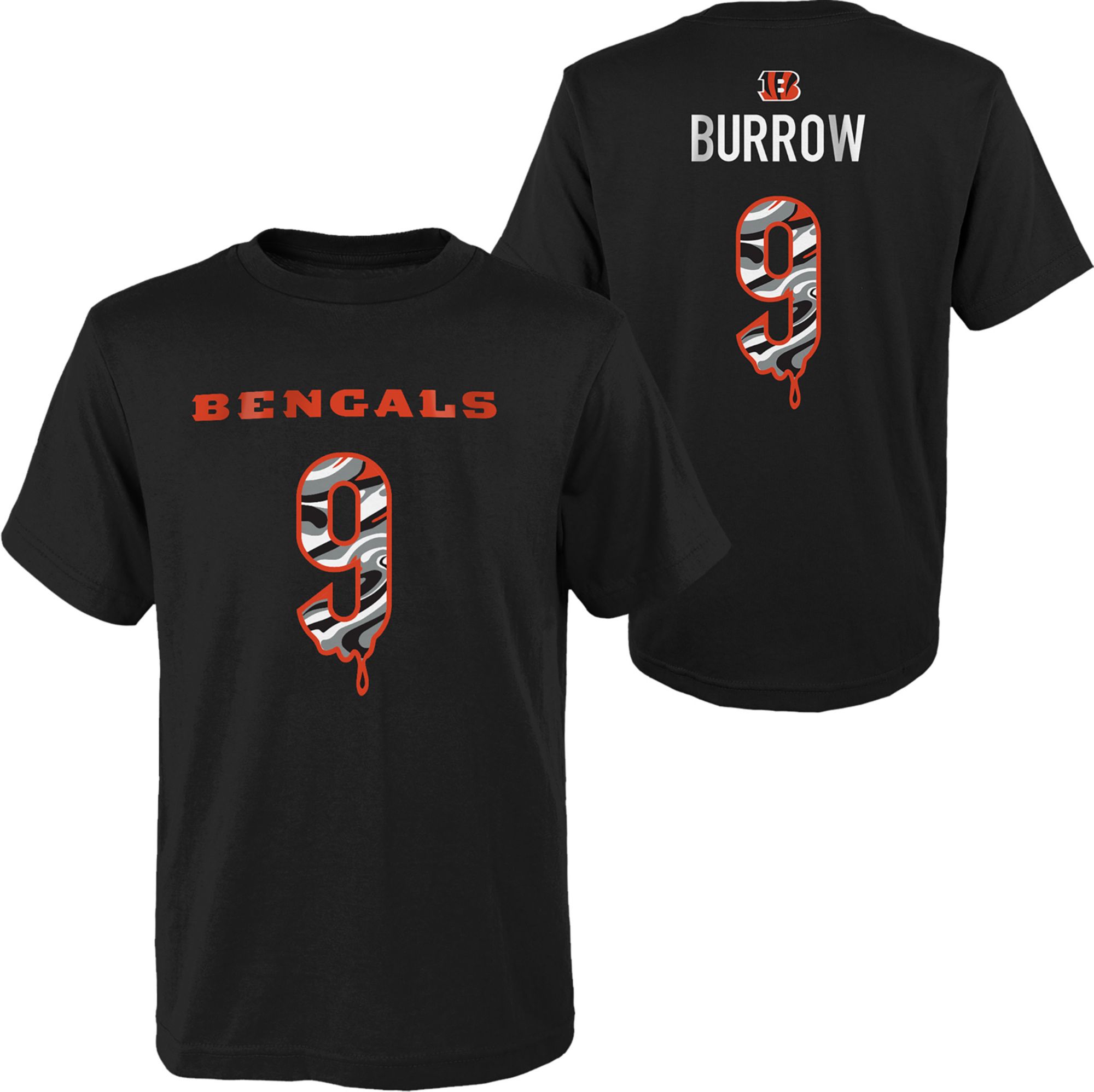 NFL Team Apparel Youth Cincinnati Bengals Joe Burrow #9 Drip Black