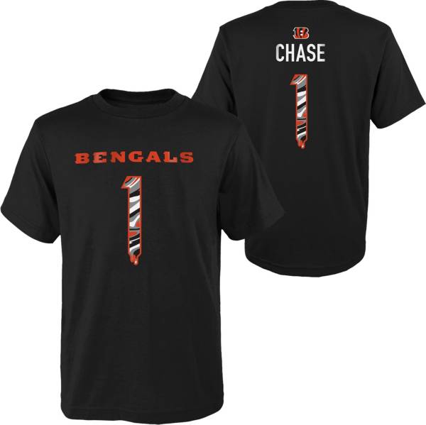 NFL Team Apparel Youth Cincinnati Bengals Ja'Marr Chase #1 Drip T-Shirt