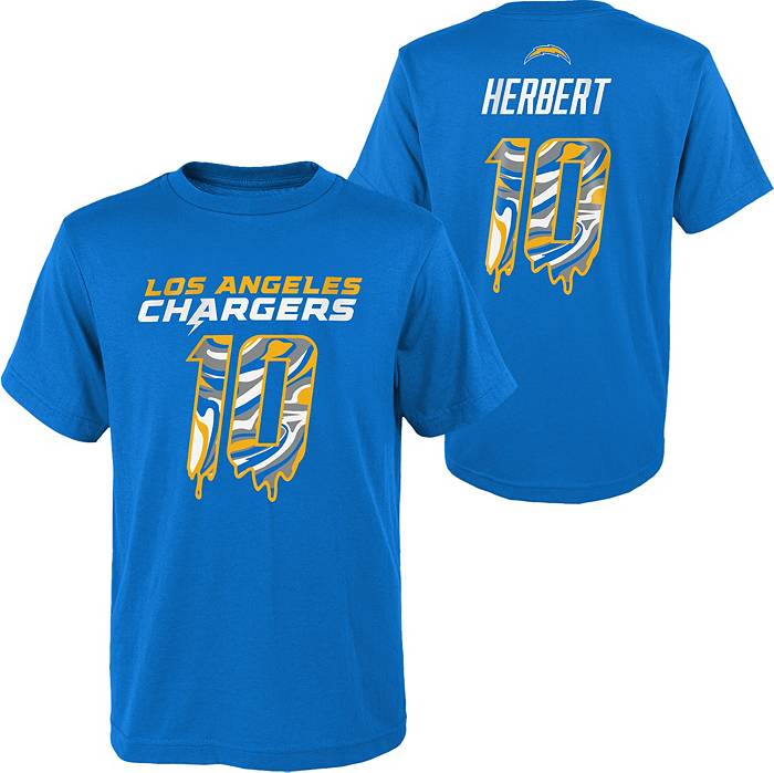 NFL Team Apparel Youth Los Angeles Chargers Justin Herbert #10 Drip Blue  T-Shirt