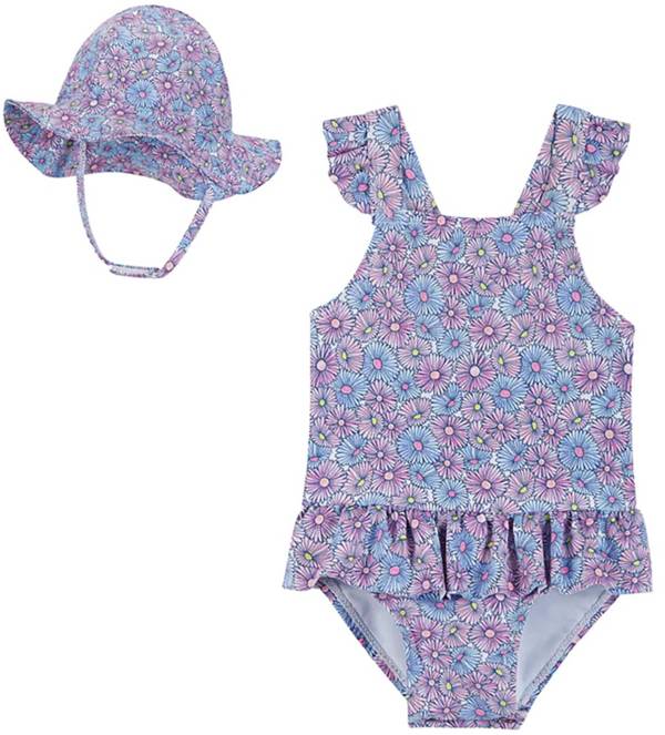 Andy & Evan Girls' Daisy Print One-Piece Swimsuit & Hat Set product image