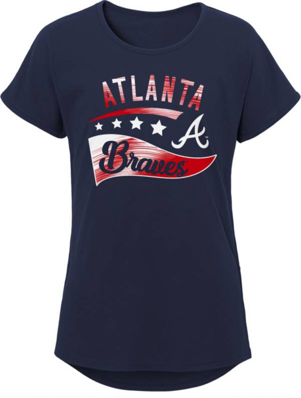 MLB Team Apparel Girls 8-20 Atlanta Braves Navy Big Wave T-Shirt