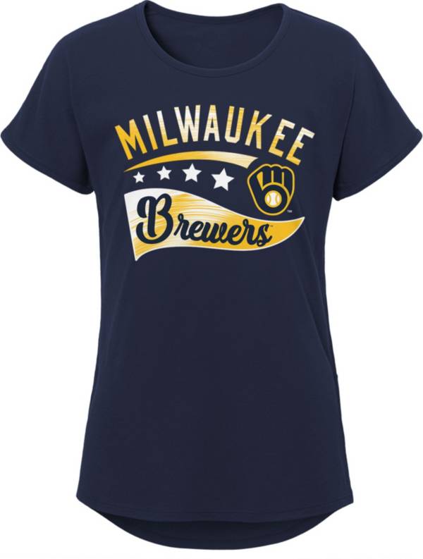 MLB Milwaukee Brewers Girls Short Sleeve Team Color Graphic Tee 