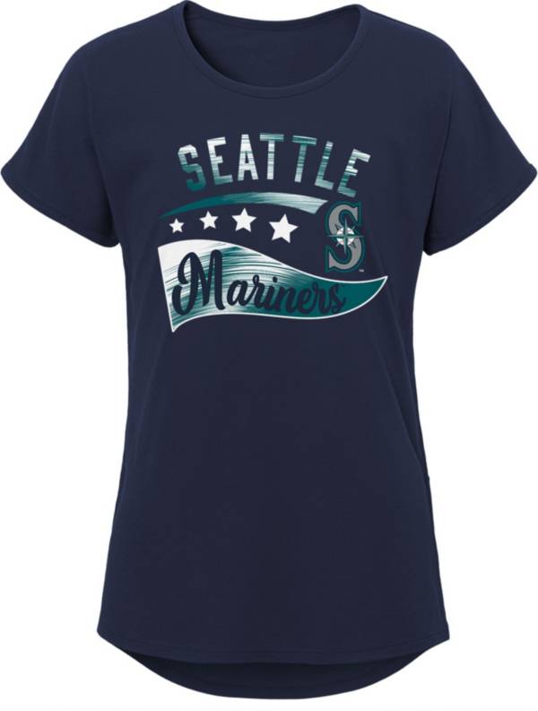 MLB Team Apparel Girls 8-20 Seattle Mariners Navy Big Wave T-Shirt
