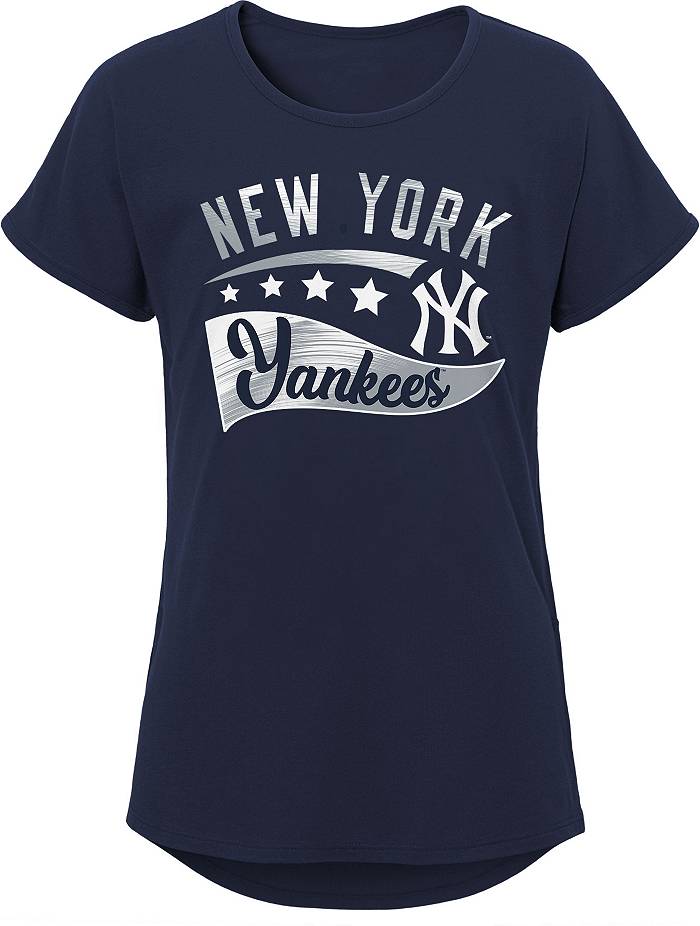 MLB Team Apparel Girls 8-20 New York Yankees Navy Big Wave T-Shirt
