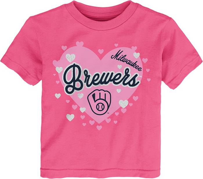MLB Team Apparel Toddler Milwaukee Brewers Dark Pink Bubble Hearts T-Shirt