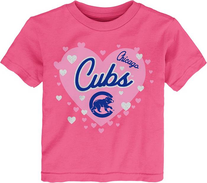MLB Team Apparel Toddler Chicago Cubs Dark Pink Bubble Hearts T-Shirt