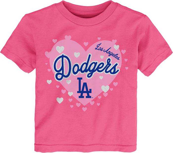 MLB Team Apparel Toddler Los Angeles Dodgers Dark Pink Bubble Hearts T-Shirt