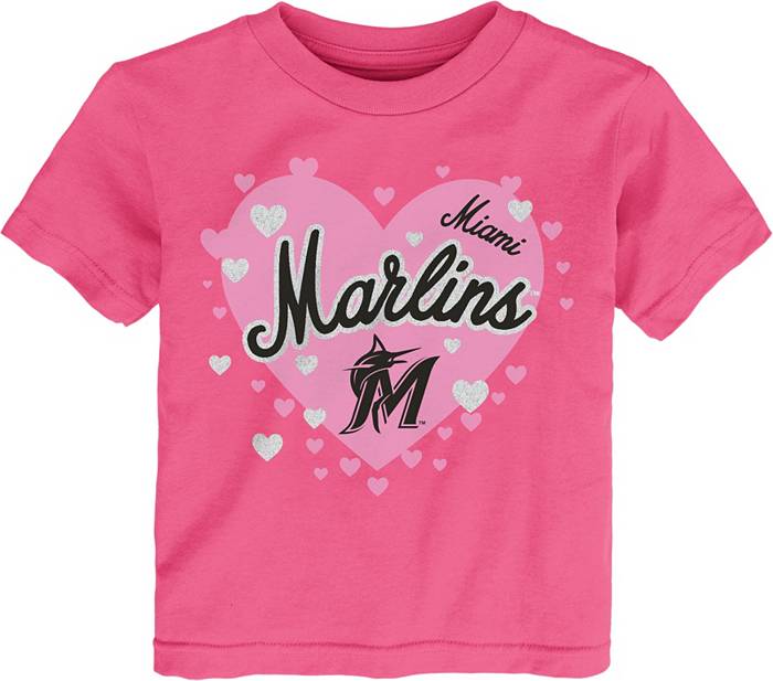MLB Team Apparel Toddler Miami Marlins Dark Pink Bubble Hearts T