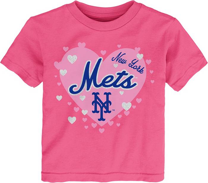 MLB Team Apparel Toddler New York Mets Dark Pink Bubble Hearts T-Shirt
