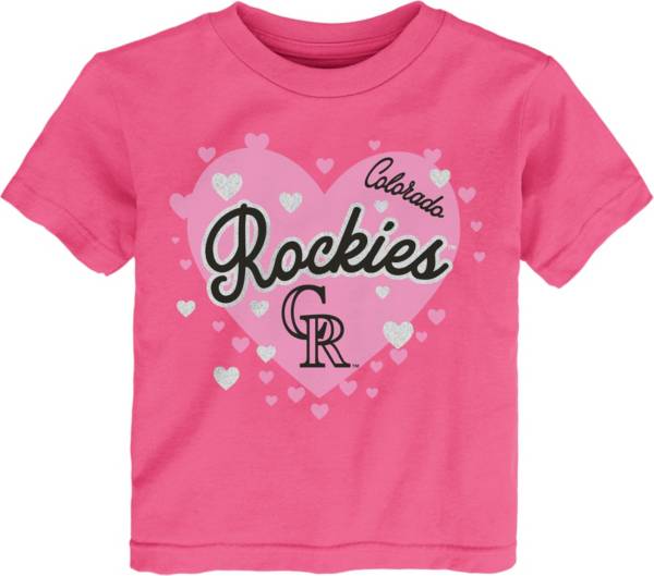 MLB Team Apparel Toddler Colorado Rockies Dark Pink Bubble Hearts T-Shirt