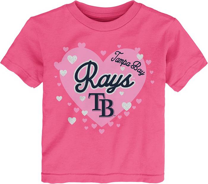MLB Team Apparel Toddler Tampa Bay Rays Dark Pink Bubble Hearts T-Shirt