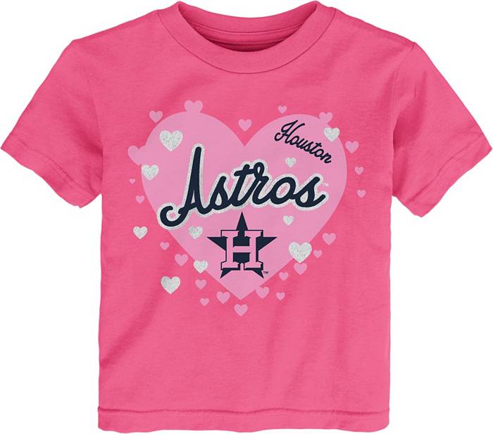 MLB Team Apparel Toddler Houston Astros Dark Pink Bubble Hearts T-Shirt