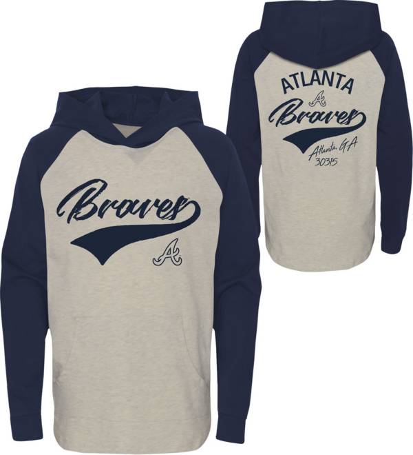 MLB Team Apparel Youth Atlanta Braves Navy Bases Loaded Hooded Long Sleeve T -Shirt