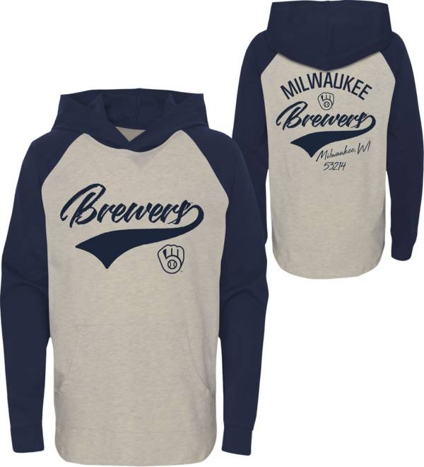 MLB Team Apparel Youth Milwaukee Brewers Navy Bases Loaded Hooded Long  Sleeve T-Shirt