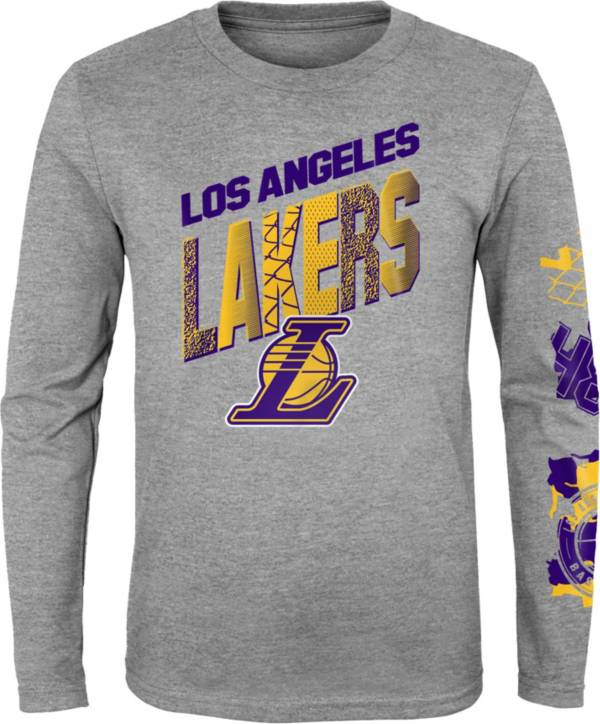 Outerstuff Nike Youth Los Angeles Lakers Grey Parks & Wreck Long Sleeve T-Shirt, Boys', Medium, Gray