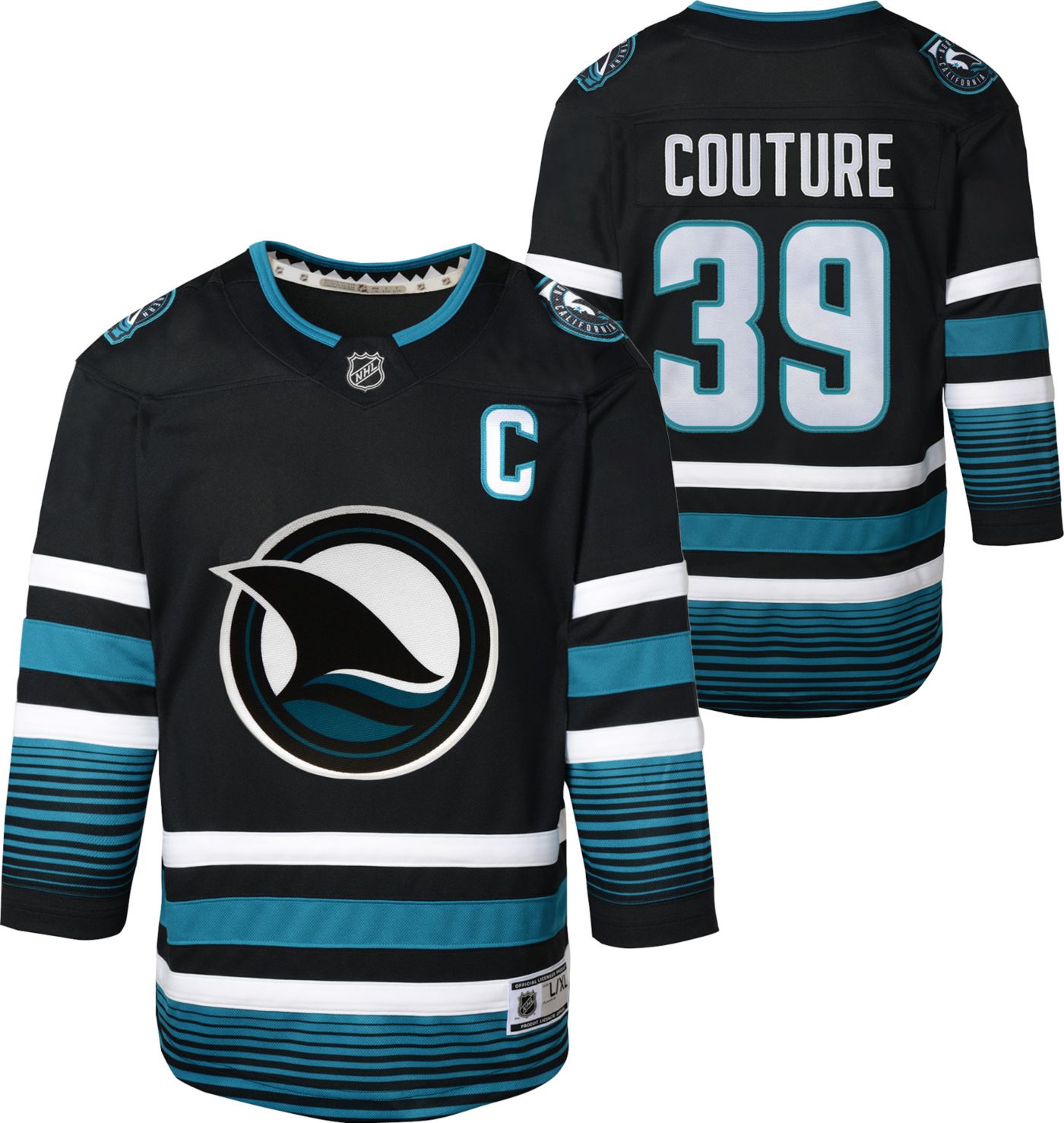 NHL Youth San Jose Sharks Logan Couture 39 Premier Alternate Jersey Small Medium Black