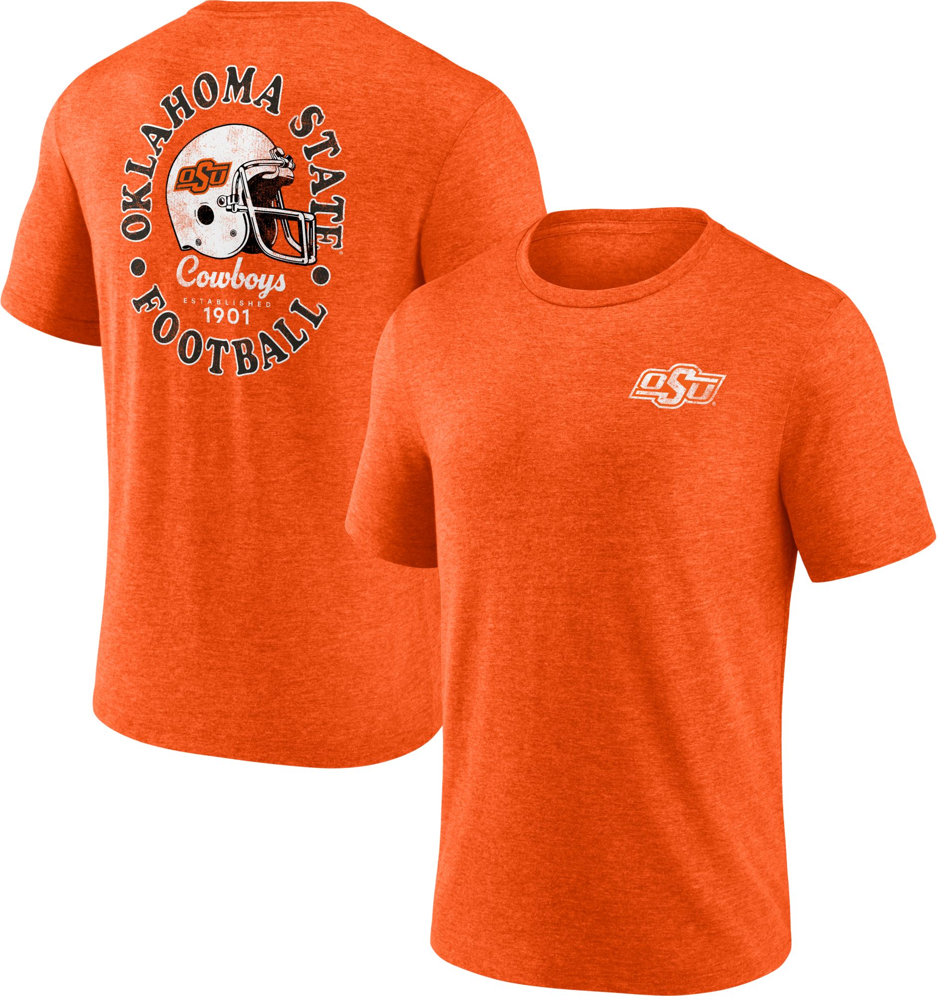 NCAA Men's Oklahoma State Cowboys Orange Old School Football Tri-Blend T-Shirt