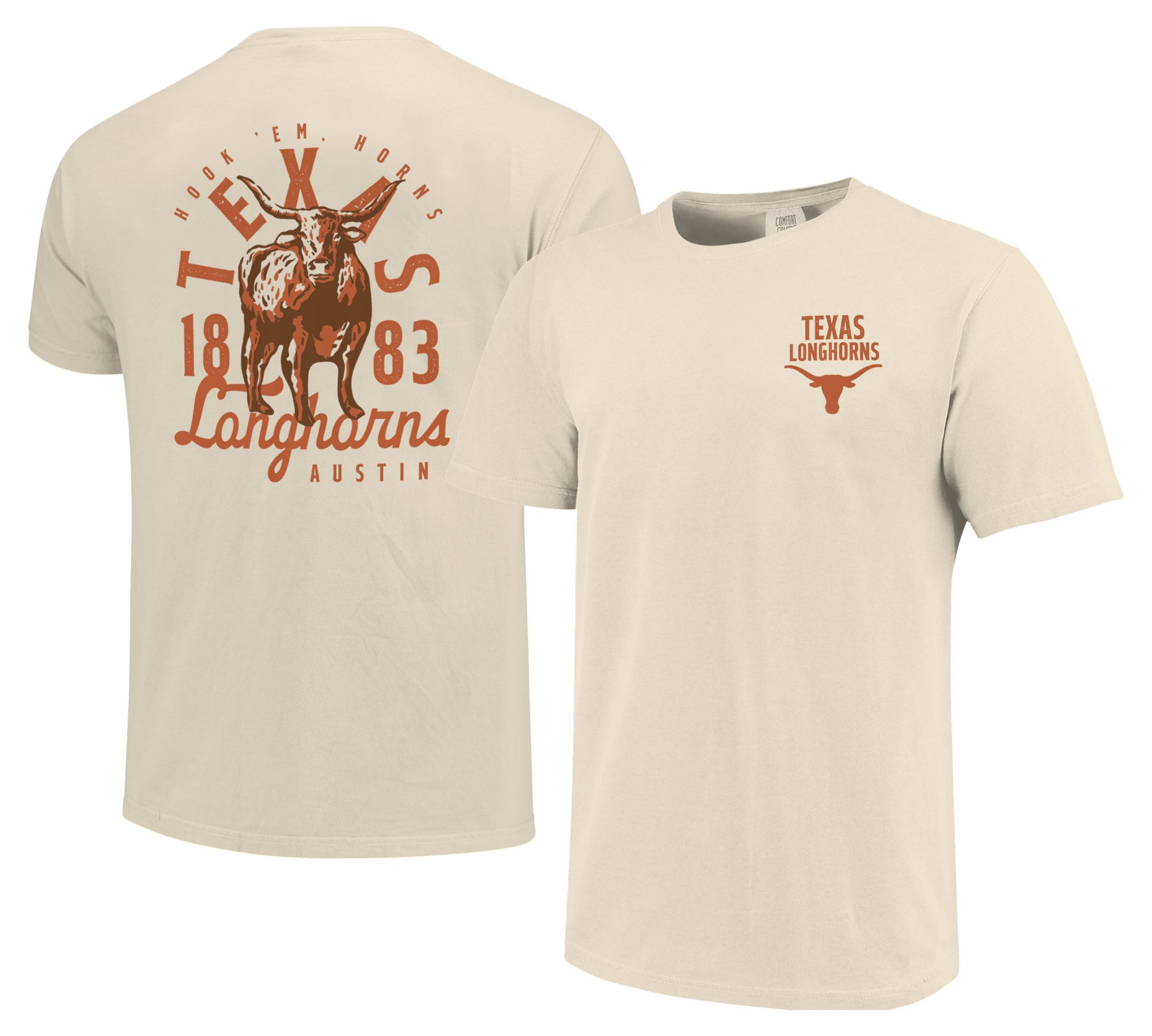 Image One Men's Texas Longhorns Ivory Mascot Local T-Shirt