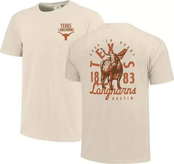 Image One Men's Texas Longhorns Ivory Mascot Local T-Shirt, Medium, White
