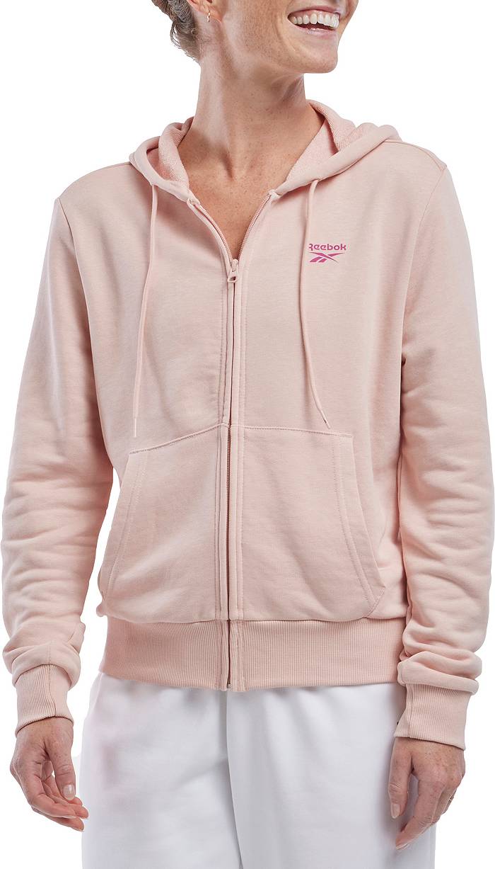 Reebok Women's Identity Small Logo French Terry Zip-Up Hoodie, Medium, Positively Pink