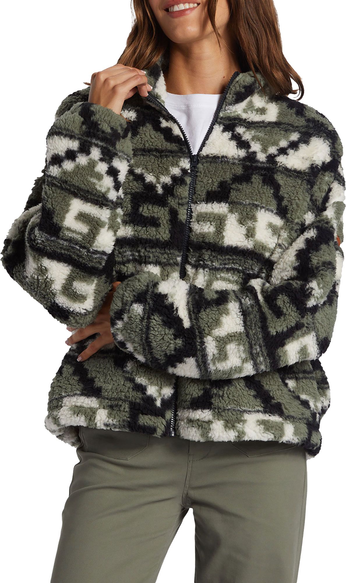 Off The Wave Sherpa Printed Full-Zip Fleece - Agave Green Taos Geo – Roxy .com