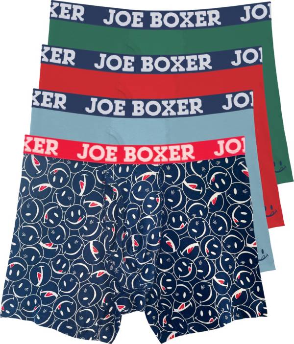 Joe Boxer Men's Blue Licky Smiles Four Pack Cotton Stretch Boxer Briefs