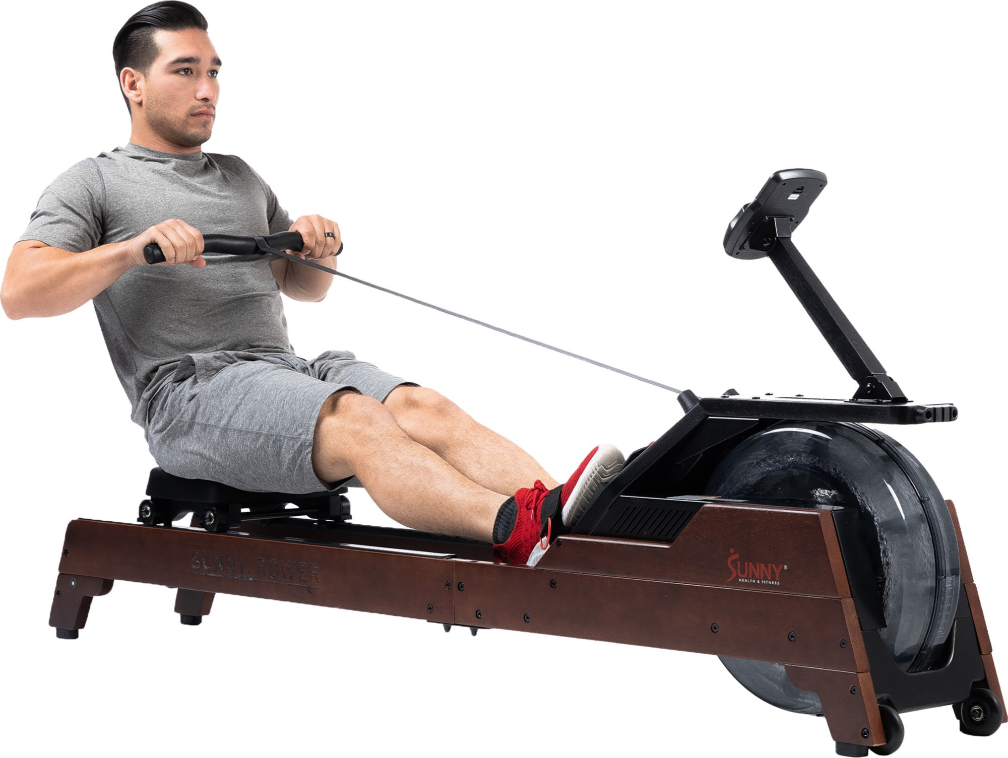 Sunny Health & Fitness Vertical Hydro Wooden Water Rowing Machine product image