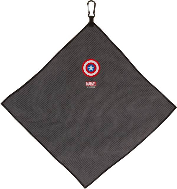 Marvel Captain America Golf Towel - Dual Texture Face/Club Towel 16x24 Inches, 100% Cotton, With Carabiner